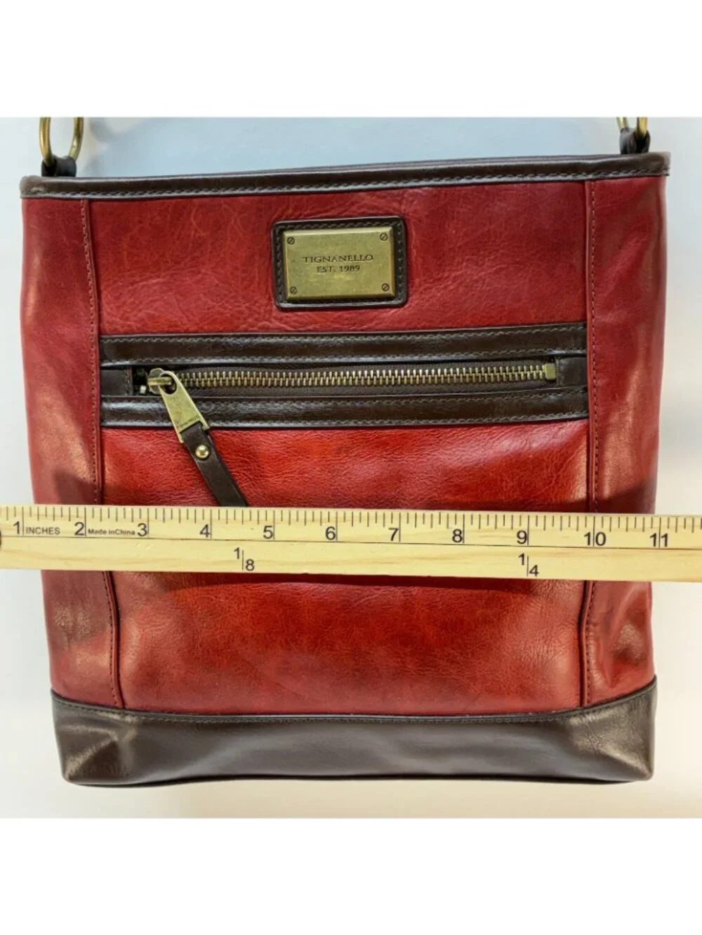 Vintage Tignanello Leather Red/Brown Crossbody Leather Handbag